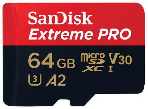 SanDisk 64GB Extreme Pro micro SDXC UHS-I, U3, V30 + SD Adapter