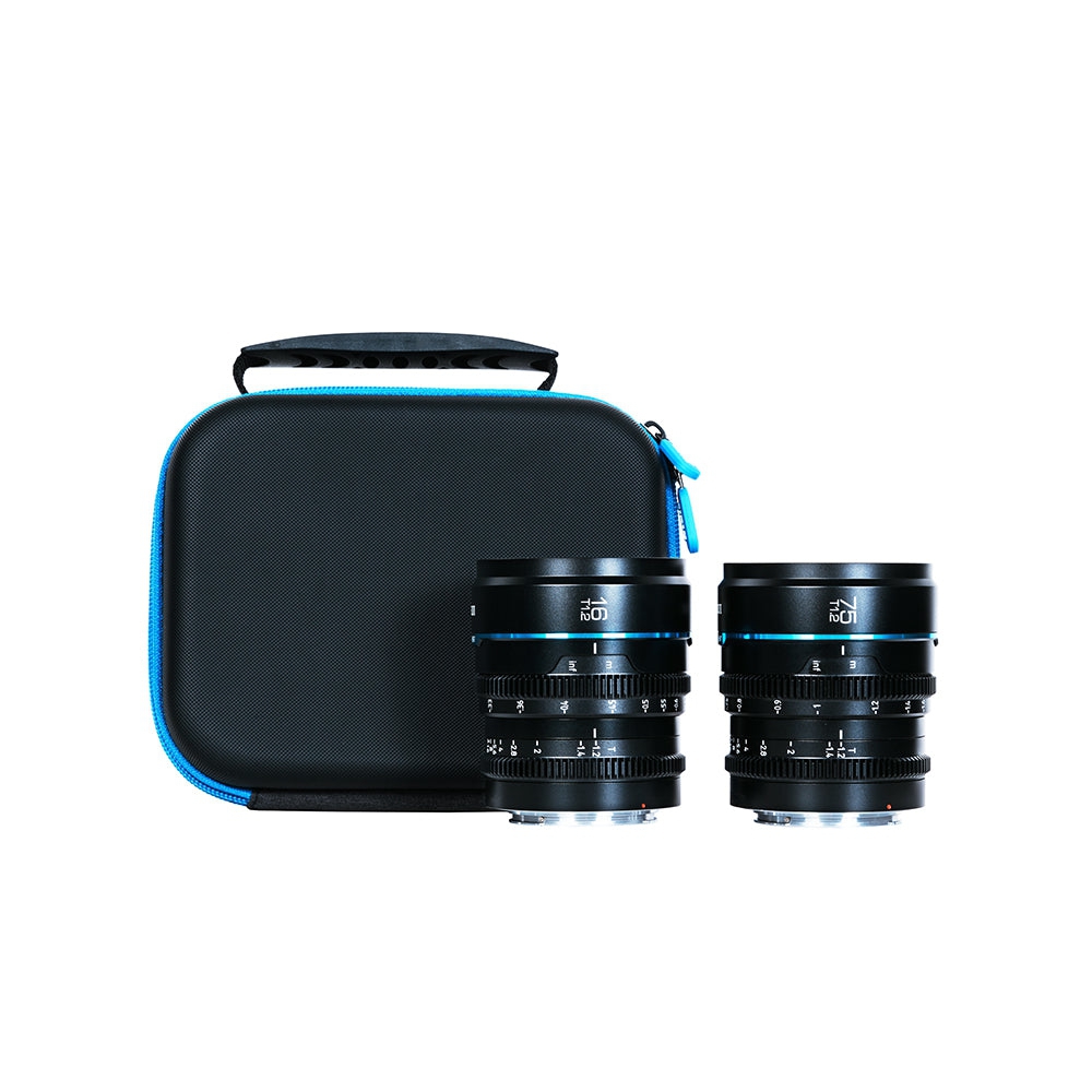 SIRUI Night Walker 16mm + 75mm T1.2 S35 Manual Focus Cine Objektiv Set mit Case für MFT-Mount schwarz